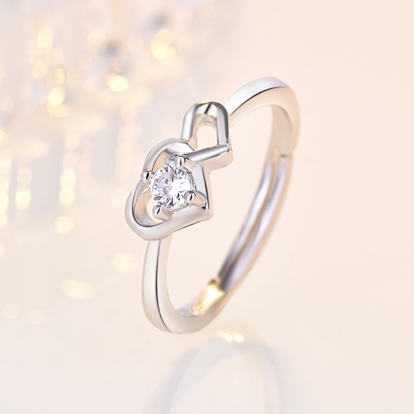 **CHICHI* Silver x Gem Double Heart Adjustable Ring - Picture 1 of 7